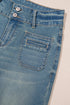 Vintage Wash Double Button Front Patch Pocket Flare Jeans